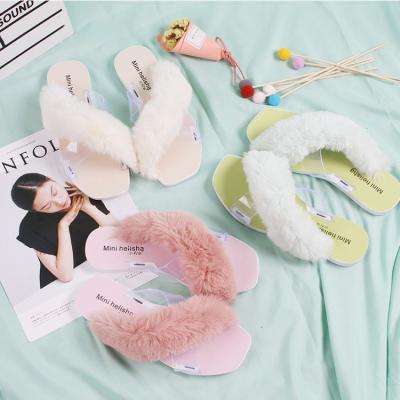 China Cheap Fashion Trend Custom Design Furry Slippers Faux Fur For Women for sale