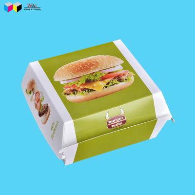 China Custom Logo Recycled Biodegradable Materials Take Out To Go In The Clam Shell 100% Food Grade Paper Hamburger Box Paper Hamburger Packaging Box for sale