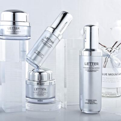 China Skin Care Cosmetic Silver Empty Cosmetic Container RTS Plastic Bottles With Pump for sale