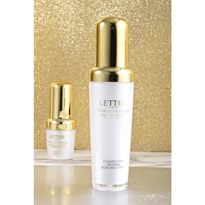 China Other Shiny And Dazzling With You Plastic Cosmetic Container Gold And White Empty Packaging 20ml 80ml 120ml Lotion Pump Bottle for sale