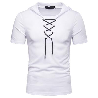 China 2021 Wholesale Solid Fashion T-shirt Summer Men's Casual Hip Hop Breathable Short Sleeve Hooded T-shirt for sale