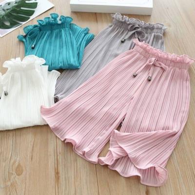 China New anti-pilling fashion children summer ruffles pants loose pants girls wide leg pants dresses shape for sale