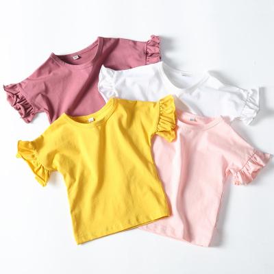 China Breathable Girls T Shirts Toddler Girl White Ruffle Sleeve T-Shirt for sale