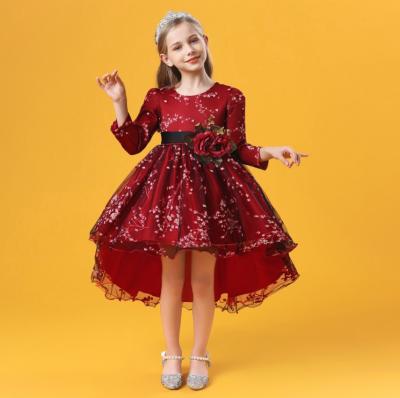 China Wholesale High Quality Luxury Children's Elegant Dress Princess Baby Birthday Party Girls Dry Cleaning Clothing Red Long Tail Dresses For Girl for sale