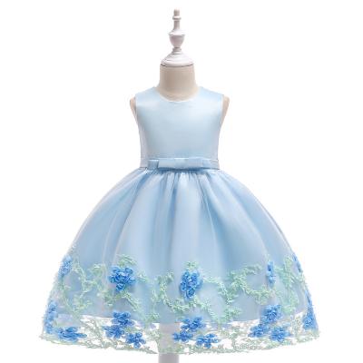 China Breathable Summer Cute Children Clothes Kids Dress Gowns Sleeveless Flower Embroidered Big Bow Girls Princess Dress For Baby Girl for sale