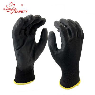 China Electronics Working Set SRSAFETY 13G Polyester Coated Black Electrical PU Safety Gloves for sale