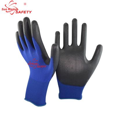 China Electronics Set 18 Gauge Knitted Navy Nylon Coating PU Palm Coated Gloves PU1850-NV/BLK for sale