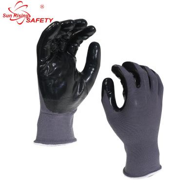 China SRSAFETY 13gauge Anti-Slip Polyester Palm Coated Black Nitrile Safety Fitness Running Gloves / Guantes for sale