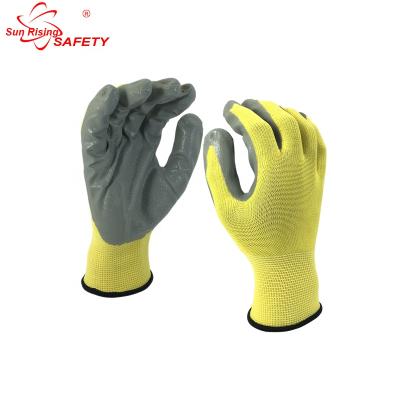 China Nitrile Finish SRSAFETY 13g Smooth Polyester Palm Coated Nitrile Garbage Glove for sale