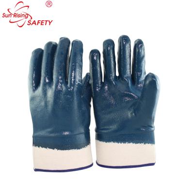 China Anti-Slip Heavy Duty, Wide Cuff , Open Back Nitrile Coated Work Gloves / Oil Resistant Gloves for sale