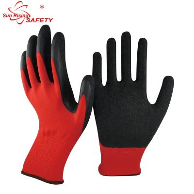 China Red Latex Ply Finish SRSAFETY 13G Polyester Coated Latex Turkey Gloves Work Gloves/Top Glove/Latex Gloves for sale