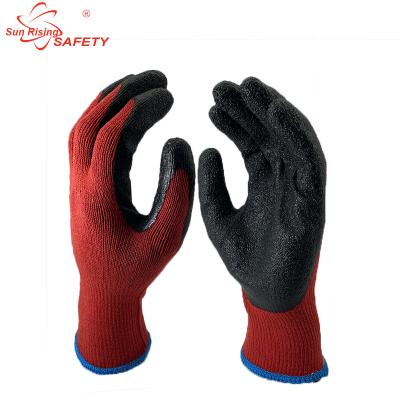 China SRSAFETY 10g construction and building cotton red palm poly coated ply latex building work glove for sale