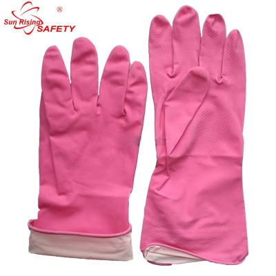 China Water Proof SRSAFETY Pink Wash Cleaning Spray Flocklined Gloves For Kitchen for sale