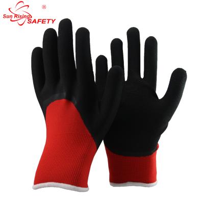 China Red LATEX/nylon finish SRSAFETY 13 gauge foam and 7 gauge acrylic layer inside 3/4 liner coated black sponge rubber on glove for winter use for sale