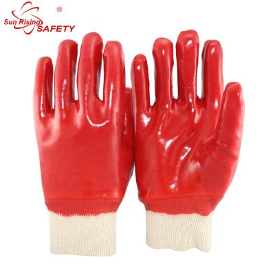 China SRSAFETY Cotton Chemical Interlock Full Coated Red PVC Gloves, Knist Wrist for sale