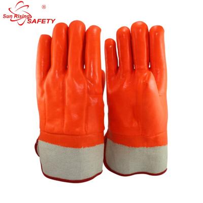 China SRSAFETY PVC chip chemical work gloves /winter orange gloves with PVC chip for work, china supplier for sale