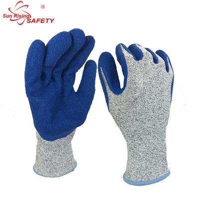 China Construction SRSAFETY CE EN388 CUT 5 Latex Coated Anti-cut Good Grip Hand Protection PPE Gloves for sale