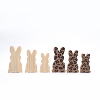 China Simply Handmade Wooden Home Kids Gift DIY Easter Festival Decoration Rabbit Happy Easter Party Decor for sale