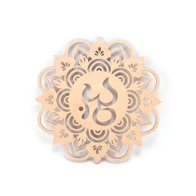 China Wholesale Sacred Geometry Wooden Crystal Grid Round Shape Laser Cut Natural Wood Wall Art Home Decoration for sale