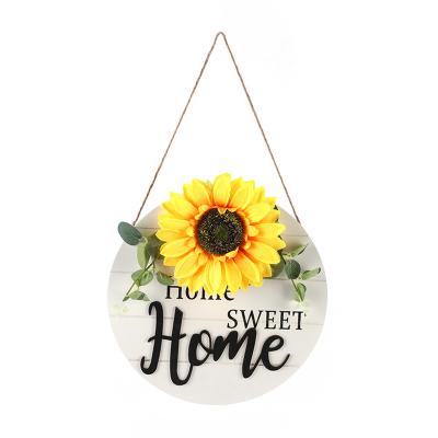 China New Number Wooden Sunflower Wooden Door Simulation Flower Home Hanging Garland Home Hanging Garland for sale