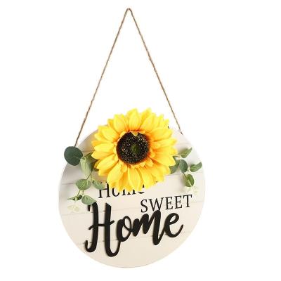 China Hot Sale Wooden Home Decor Sunflower Home Decor Handmade Garland Crafts Wall Hanging Summer Home Decor for sale