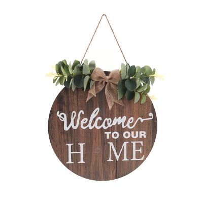 China Replaceable Front Door Decor Rustic Round Wreath Wall Decor 3 Seasonal Wood Home Decor Sign Buyers Welcome Sign for sale