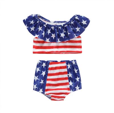 China 4th of july toddler baby american flag clothes 4th of july ties top sleeveless outfits for sale