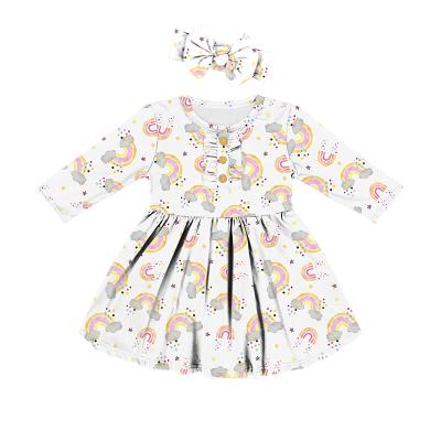 China BQ-386-YXL Casual Toddler Infant Babies Dress Autumn Ruffled Button Printed Long Sleeve Skirt for sale