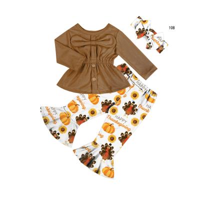 China TZ-268-YXL Cute Toddler Babies Bell Bottom Outfits Bentgrass Shirt+Flare Pants Thanksgiving Day Clothes Set for sale