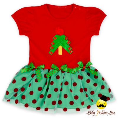 China Christmas Breathable Baby Short Sleeve Printed Tree Polka Dots Tutu Yarn Dress Baby Dress Designs To Stitch for sale