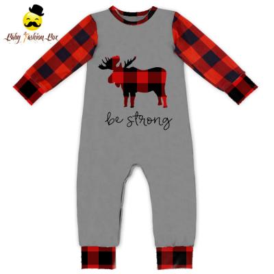 China Long Sleeve Christmas Kids Clothing Reindeer Printed Newborn Infant Infant Romper Baby Boy Red And Black Long Sleeve Onesie Jumpsuit Raglane Check for sale