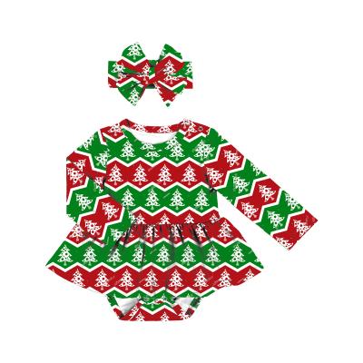 China LT-339-YXL Floral Long Sleeeves Baby Playsuits Ruffled Christmas Tree Overalls Romper Long Sleeve Infant Clothes for sale