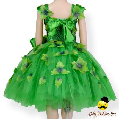 China Remake Breathable Fairy Children Handmade Simple Tulle Leave Green Applique With Bow Tie Princess Little Girl Puffy Party Chevron Wedding Dress for sale