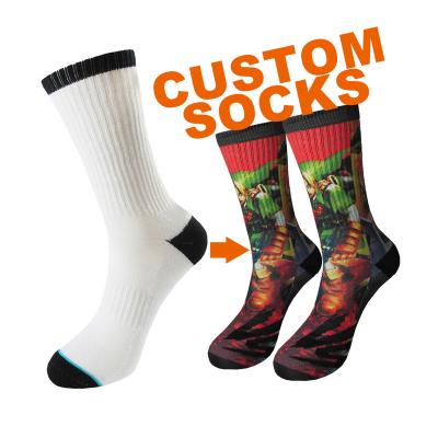 China KOLOR-A-1912 Unisex Anti-Slip White Crew Socks OEM Design Customized Print Sublimation Socks For Sublimated for sale