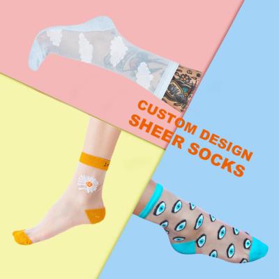 China Women's QUICK DRY Custom Snag Resistant Sheer Socks Transparent Designed Custom Sheer Socks for sale