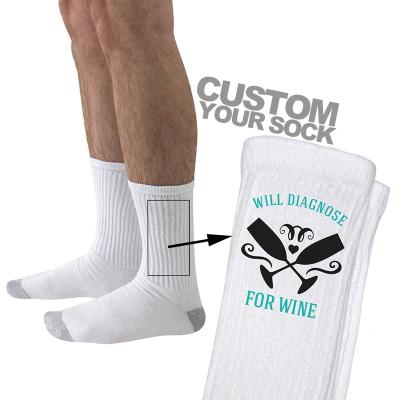 China Custom Solid Color Non-slip White OEM Sublimation Socks Printing Custom Words Printed Socks With Custom Printed Logo for sale