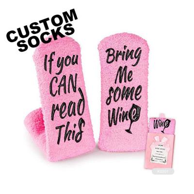 China Custom made custom pink moq bass plush socks QUICK DRY hermal fuzzy comfy socks custom fleece for sale