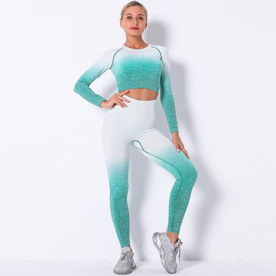 China 2021 Breathable New Style Zipper Shirt Sports Tight Running Suit Womens Fitness Long Sleeve And Pants Two Piece Suit for sale