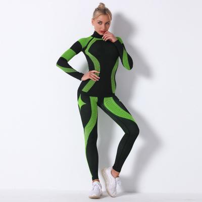 China Breathable 2022 European And American Stripe Sports Yoga Set Seamless Knitted Two Piece Outdoor Sports Yoga Set In Stock! for sale