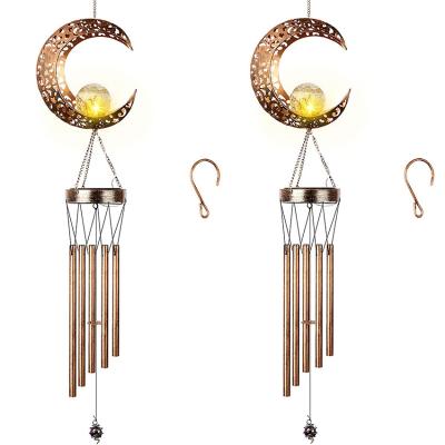 China Garden Hanging Solar Led Lights Split Light Wind Chime Solar Hanging Moon Shape Crystal Light Solar for sale