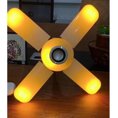 China Warehouse 24W E27 Four Leaves Fan-shaped LED Bulb Smart Speaker RGB Folding Light Bulb Deformation Music Remote Control Music Lamp for sale