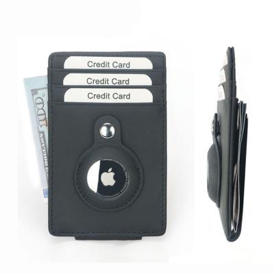 China RFID Genuine Leather Case Slim Card Holder AirTag Minimalist Wallet For Apple Airtag for sale