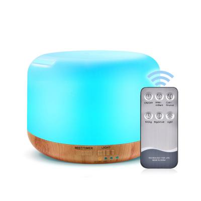 China 7 Lights With Remote Controler 500ml Wood Grain Essential Oil Air Mist Diffuser With Remote Control for sale