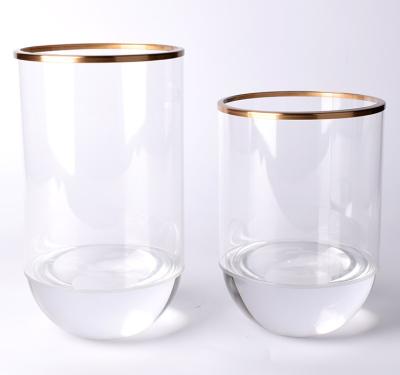 China Clear Crystal Cylinder Flower Vases Wedding Centerpiece with Gold Rim for home wedding decor Te koop