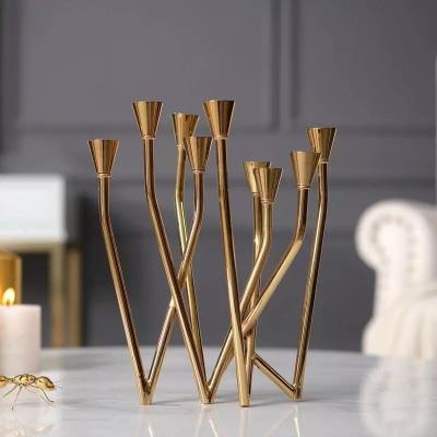 China W shape metal nordic style brass candle stick holder tabletop Decorative Candle Holder à venda