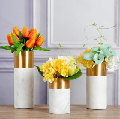 중국 Decorative Flower Vase Marble Home Decor Vase Modern Decor Accessories White Marble with Metal Vase 판매용