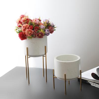 Китай White marble ceramic decorative flower planter pots White Marble and Brass Gold Stand продается