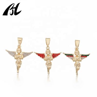 China Hip Hop Prayer Hand Guardian Cupid Baby Religious Gold Iced Out Angel Wing Necklace Cubic Pendant for sale