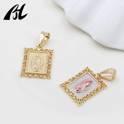 China Vintage Religious Trendy Square Cut Jewelry 14K Gold Plated Virgin Mary Pendants Necklaces For Women for sale