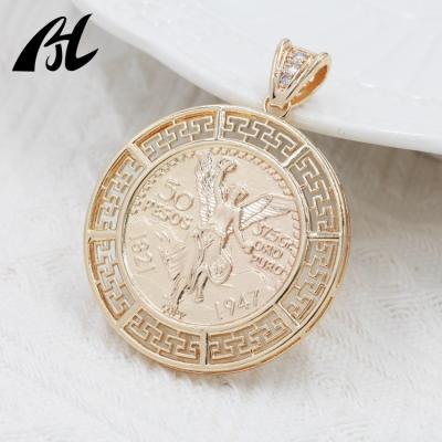 China FASHIONABLE Direct Selling AAA 50 Factory Brass Oro Laminado 14k Mexican Pesos Coins Centenarios Pendant Necklace for sale